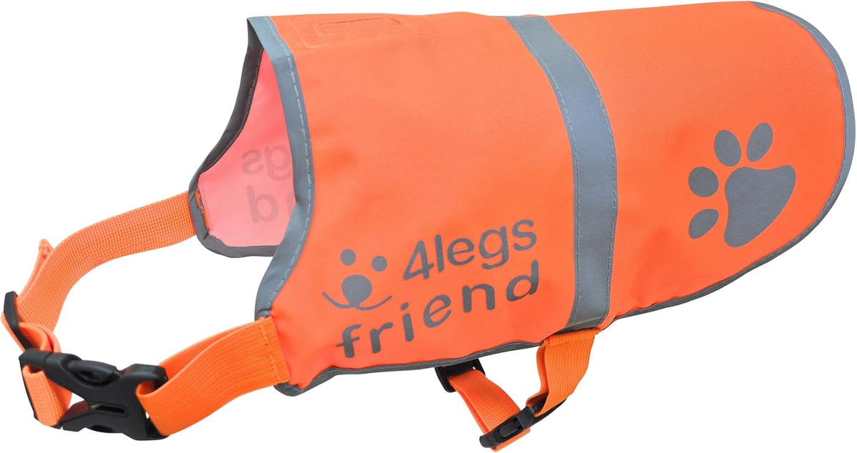 Upgraded Reflective Dog Vest. Hi-Visibility, Fluorescent Blaze Orange Dog Vest Helps Protect Your Best Friend. Safeguard Your PUP from Motorists & Hunting Accidents, on or off Leash by 4Legsfriend