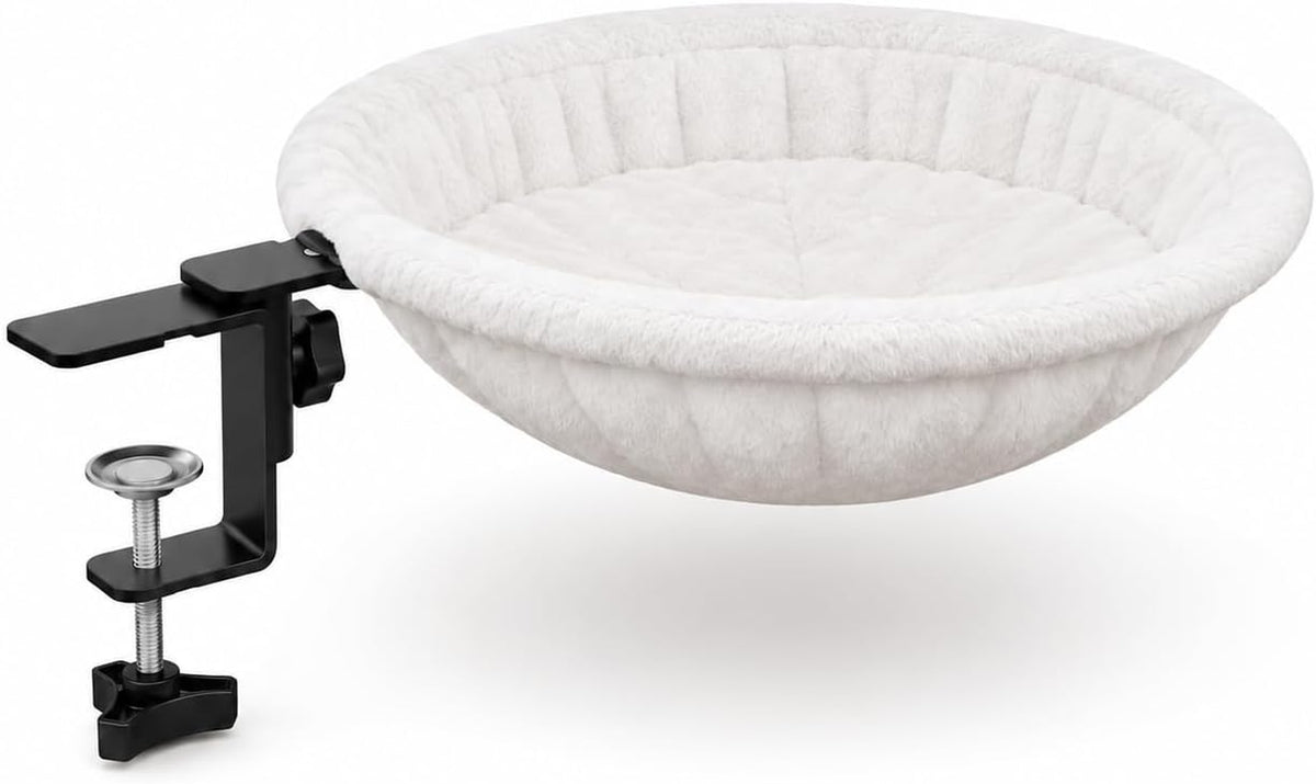 Desk Cat Hammock Bed, 360° Rotation Clamp-On Pet Perch for Home Office & Gaming Desks, No-Drill Space-Saving Cat Bed, 16.5" round Supports 50 Lbs, Includes Soft Washable Pad