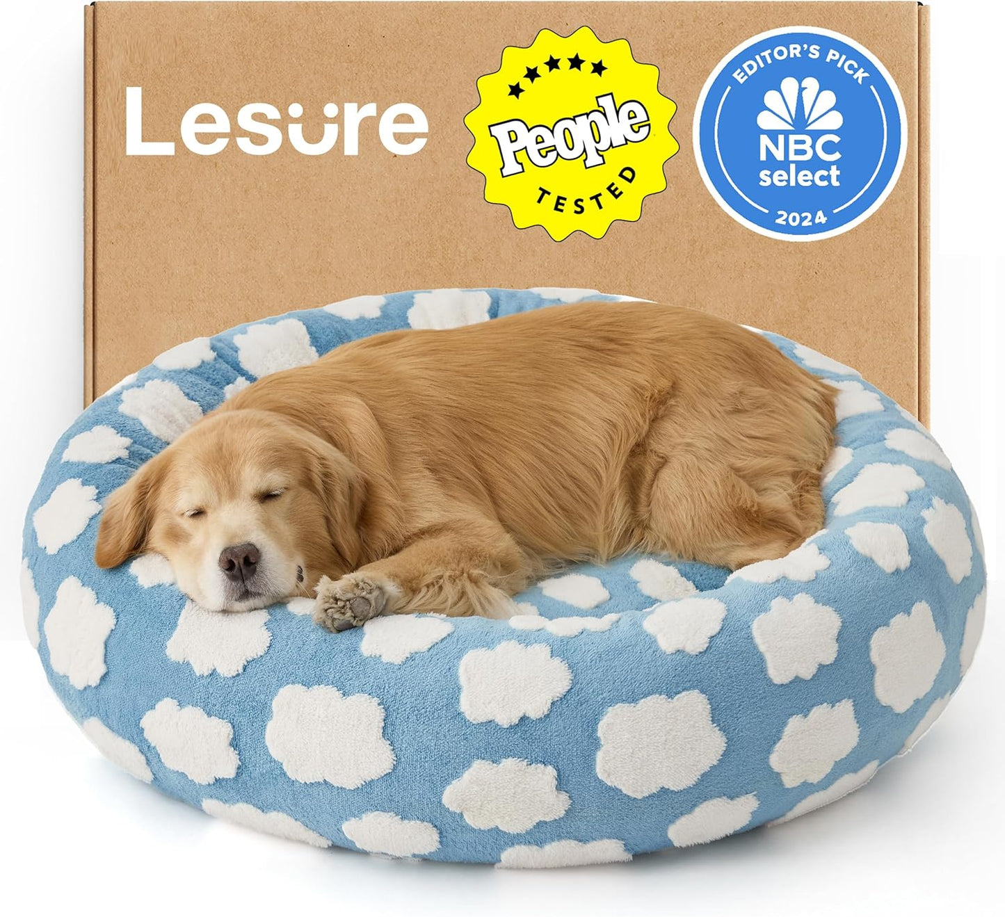 Shown on TV Donut Dog Beds Extra Large Sized Dog - round Pet Beds for Calming Puppy with Washable Cover, Orthopedic Modern Beds with Jacquard Shaggy Plush & anti Slip Bottom, 42 Inch，Blue