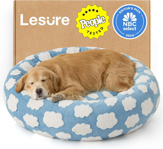 Shown on TV Donut Dog Beds Extra Large Sized Dog - round Pet Beds for Calming Puppy with Washable Cover, Orthopedic Modern Beds with Jacquard Shaggy Plush & anti Slip Bottom, 42 Inch，Blue