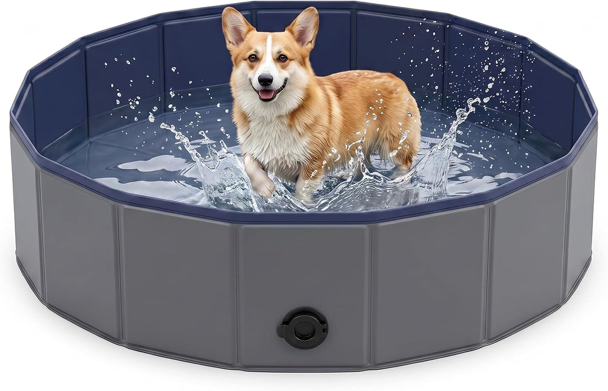 Foldable Dog Bath Pool, Collapsible Pet Swimming Pool Bath Tub for Dog Cat, Anti-Slip Pets Bath Tub Suitable for Indoor Outdoor Backyard, 32 X 8 Inch