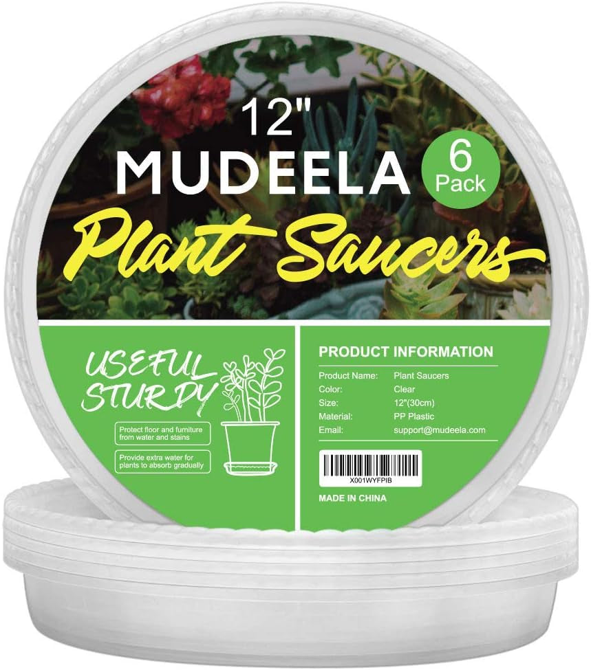 MUDEELA 6-Pack Plastic Plant Saucers Tray for Indoor, 12 Inches, Clear