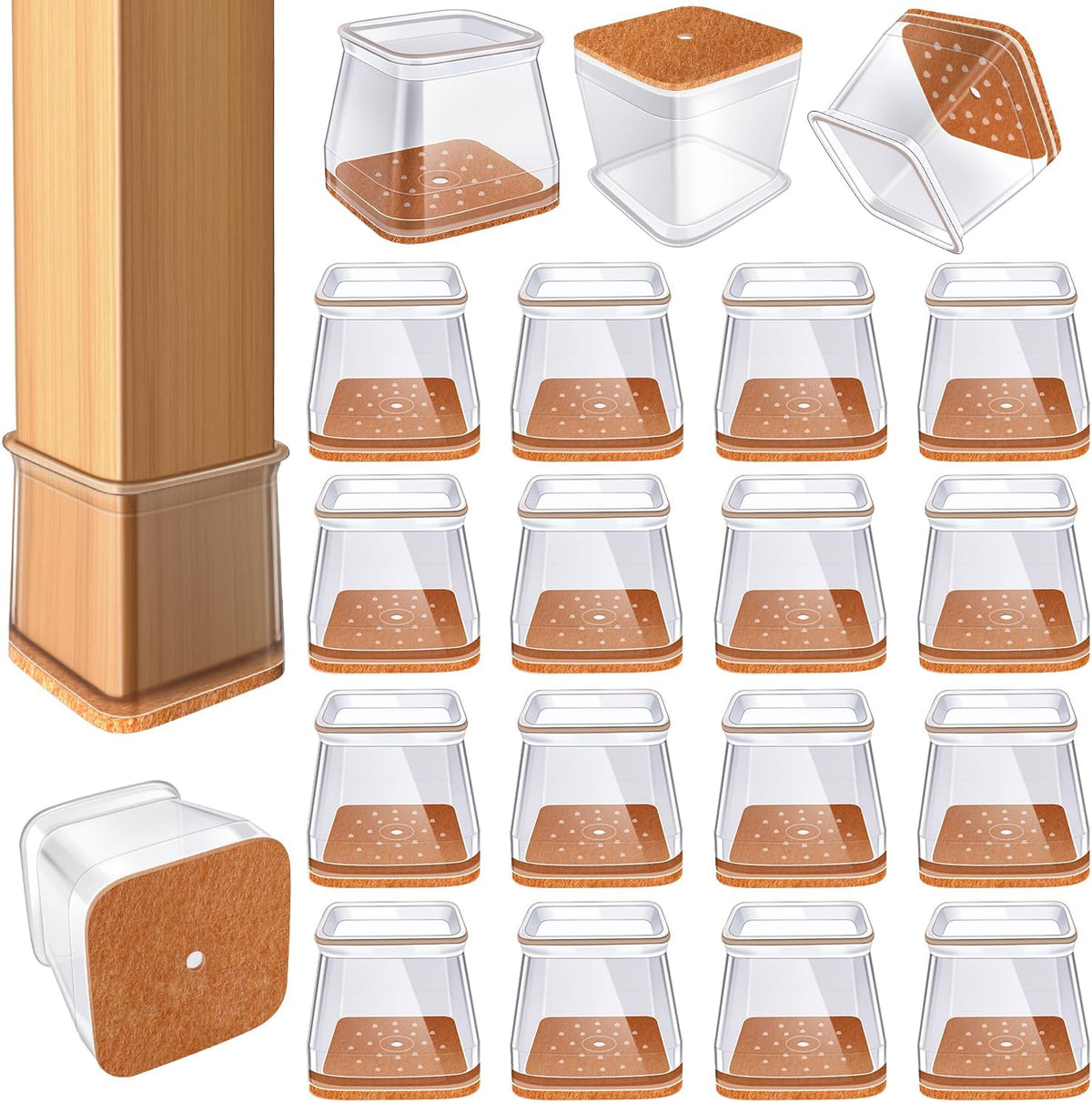 24 Pcs Chair Leg Floor Protectors for Hardwood Floors Square