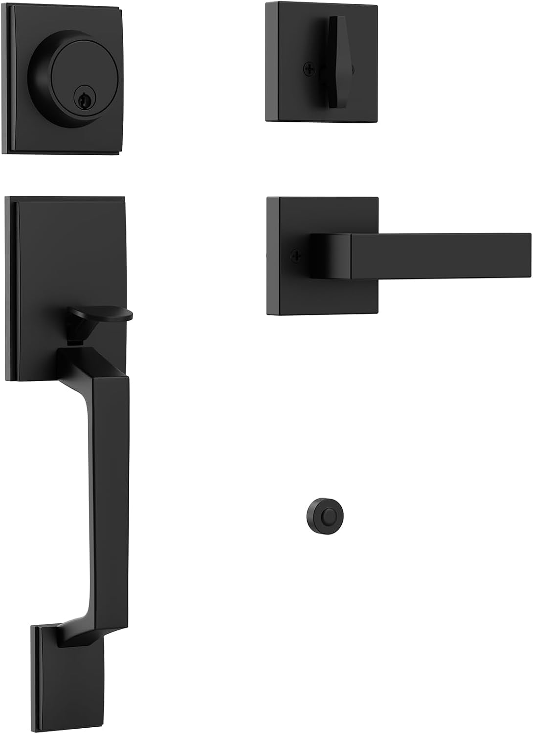 Matte Black Exterior Front Door Lock Handle and Deadbolt Set