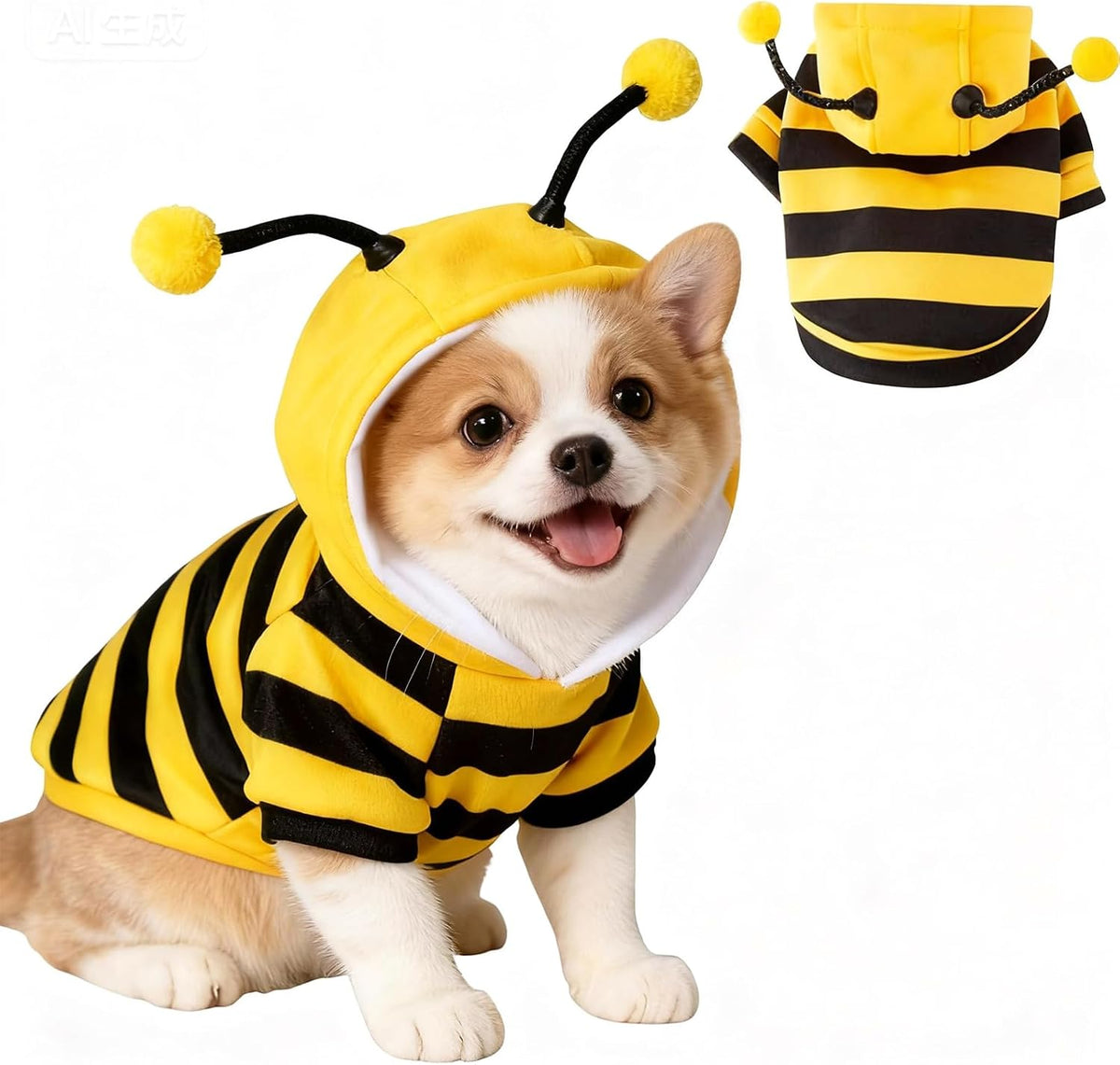 Bee Stripes Cat Halloween Costumes for Sphynx and Small Dog, Yellow M