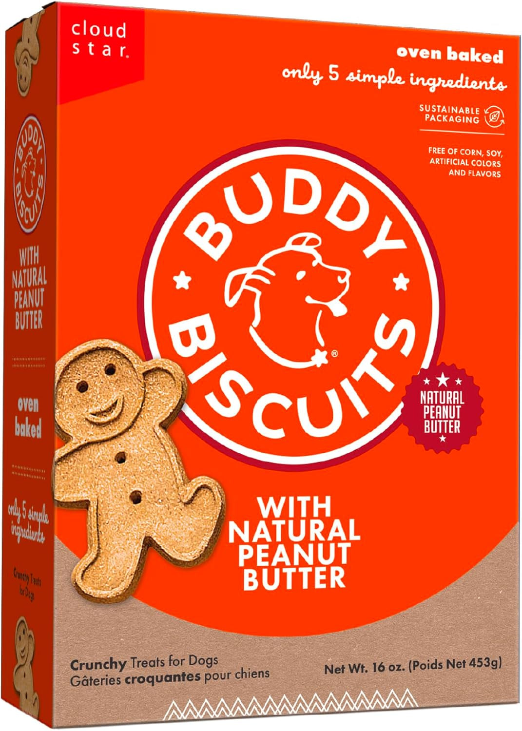 Buddy Biscuits Crunchy Dog Treats, Peanut Butter, 16 Oz. Box