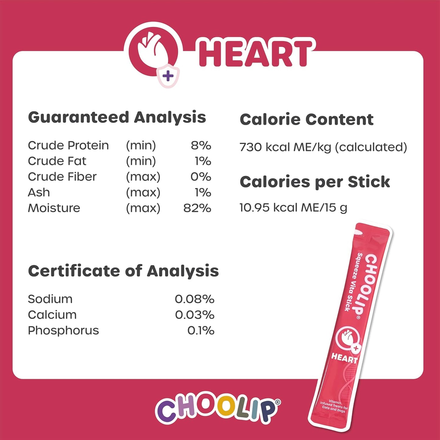 Choolip Squeeze Vita Stick Lickable Cat and Dog Treats, 7-Count Heart Support, Salmon and Tuna with Coq10, Taurine and L-Carnitine, Grain-Free, Vet-Formulated