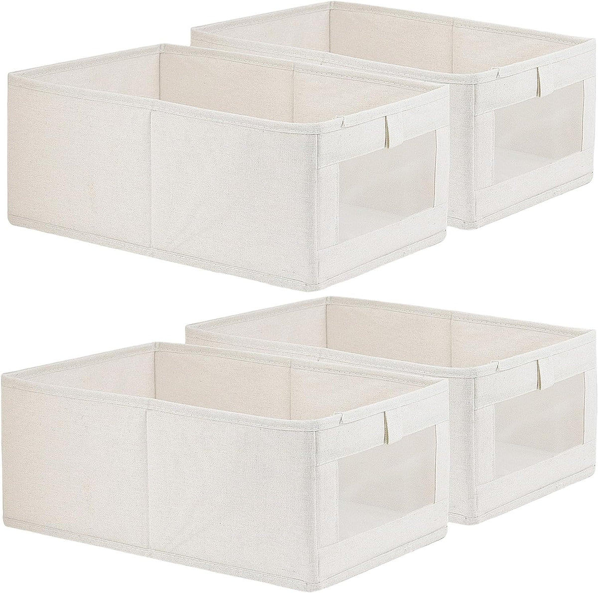Fordonral 4 Pack Linen Storage Bins, Storage Containers for Organizing Clothing, Jeans, Toys, Books, Shelves, Closet, Wardrobe - Closet Organizers and Storage, Large Storage Boxes Baskets with Window