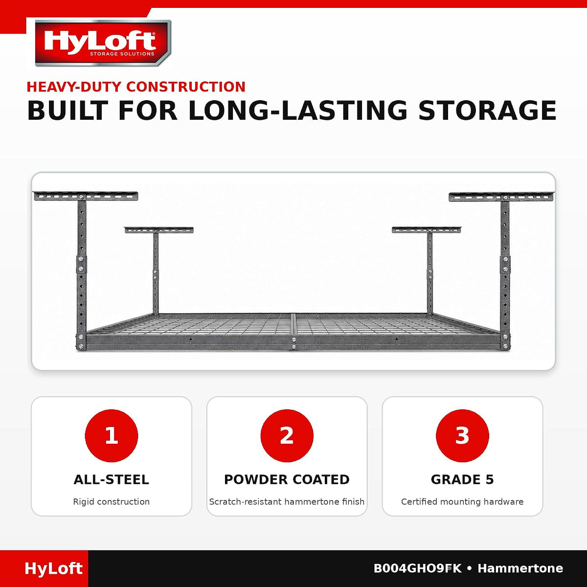 Hyloft Overhead Steel Garage Storage System, Ceiling Rack, 45-Inch X 45-Inch, 00625, Hammertone