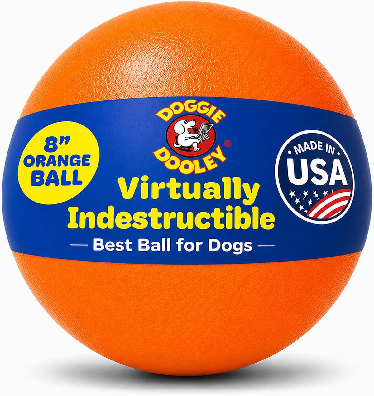 Doggie Dooley Virtually Indestructible Dog Ball - 8 Inch, Orange