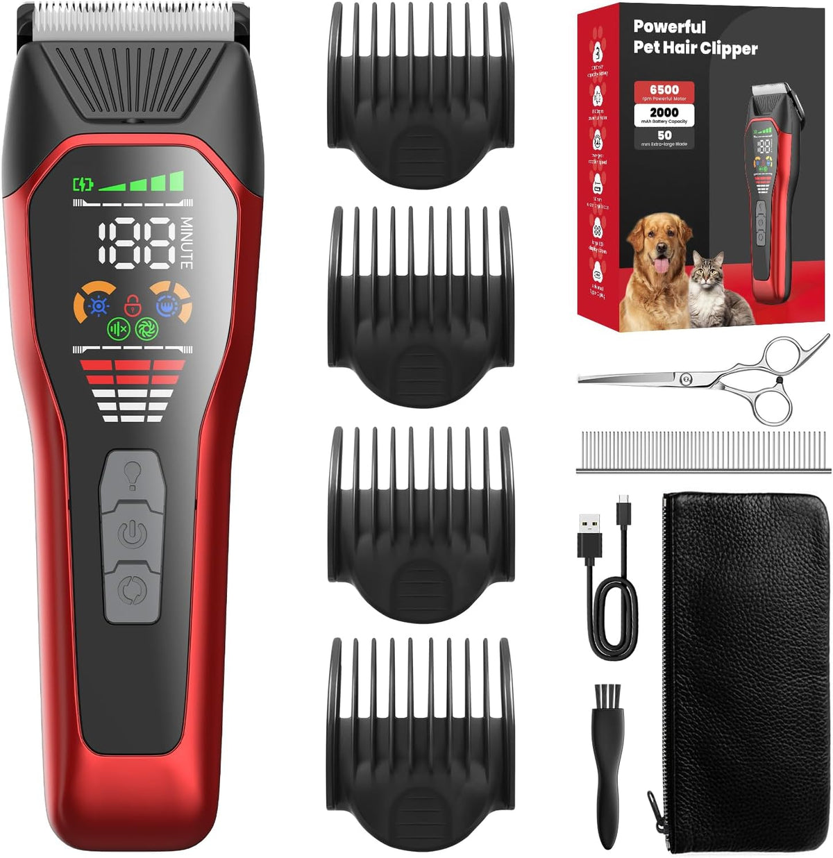 Cordless Electric Hair Clippers for Large Pets,Two-Speed Quiet Strong Motor Dog Grooming Kits with Wide Stainless Steel Blade for Thick Coats Dogs,Lgl 066R