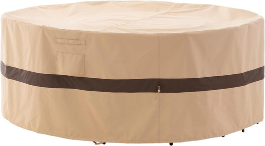 WJ-X3 round Patio Furniture Cover Waterproof, 84" D X 31" H, Beige & Coffee