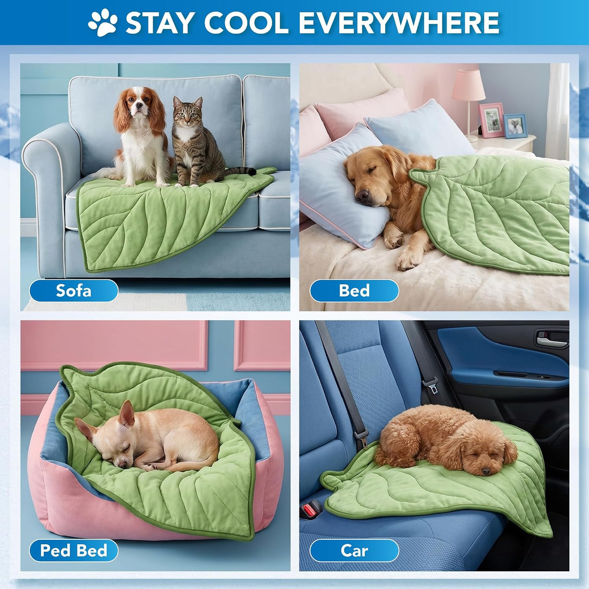 Petami Dog Cooling Mat Reversible Fleece Blanket for Pet Cat, S 32X39 Green