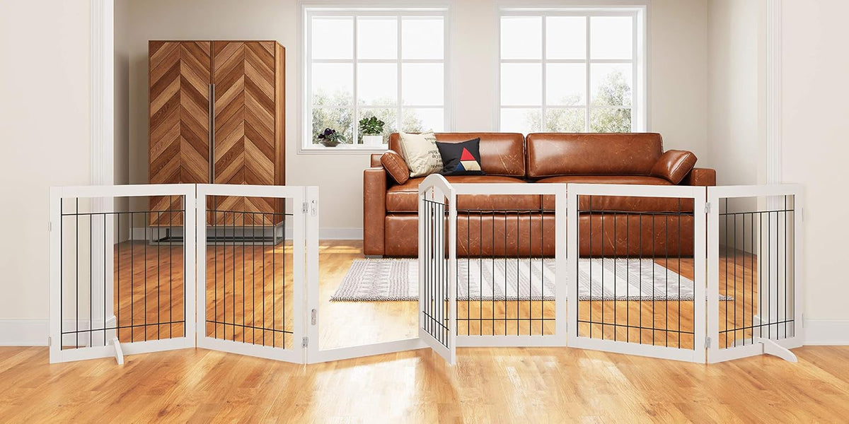 PAWLAND Dog Gate Indoor with Door, Freestanding, Foldable, 144" Wide, 30" H