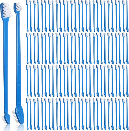 Gerrii 200 Count Dog Toothbrush Double Headed Long Handle Soft, Blue