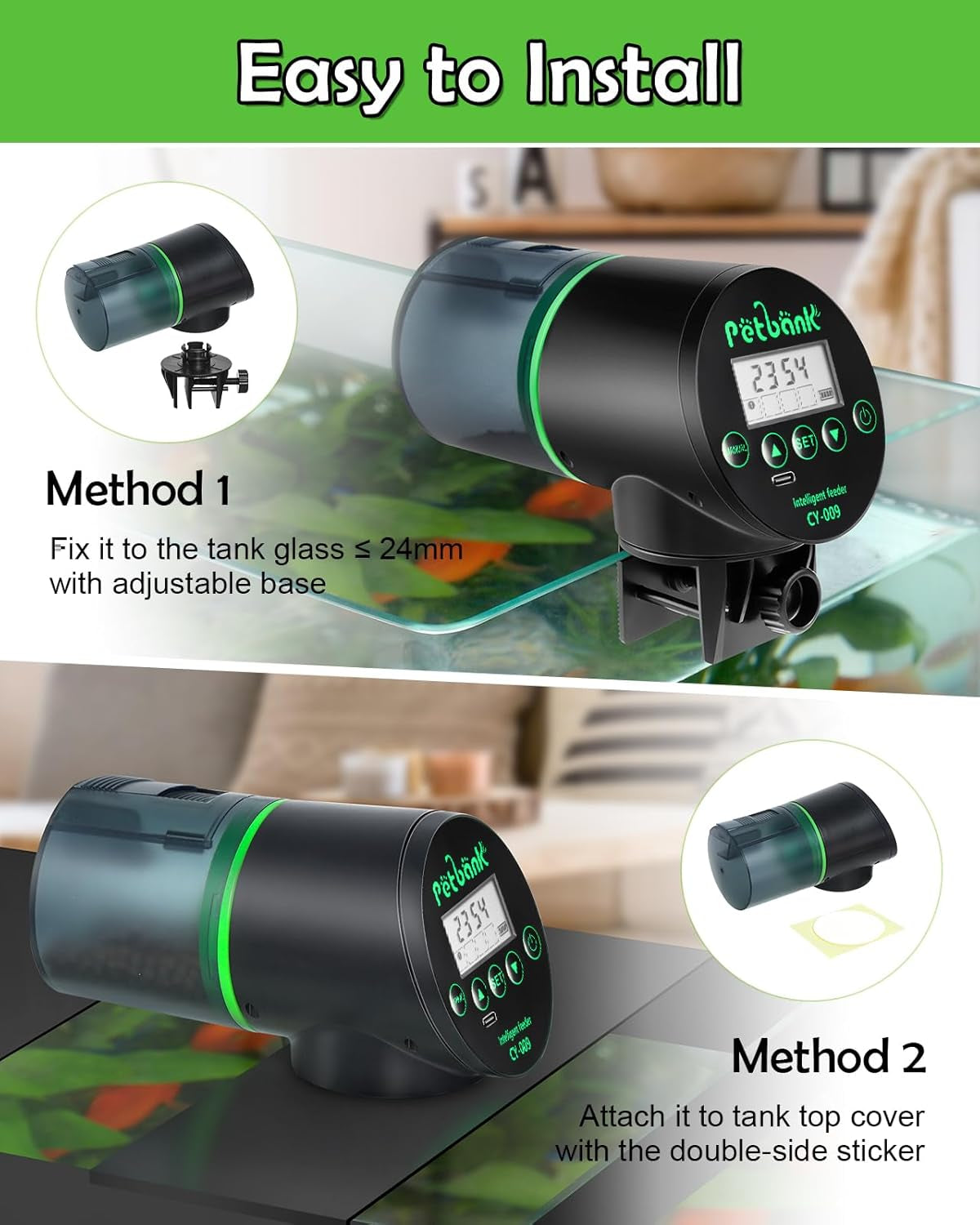 Automatic Fish Feeder - Rechargeable Timer Fish Feeder with USB Charger Cable, Fish Food Dispenser for Aquarium or Fish Tank