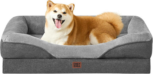 EHEYCIGA Orthopedic Dog Bed for Large Dog, Memory Foam Dog Couch, Grey