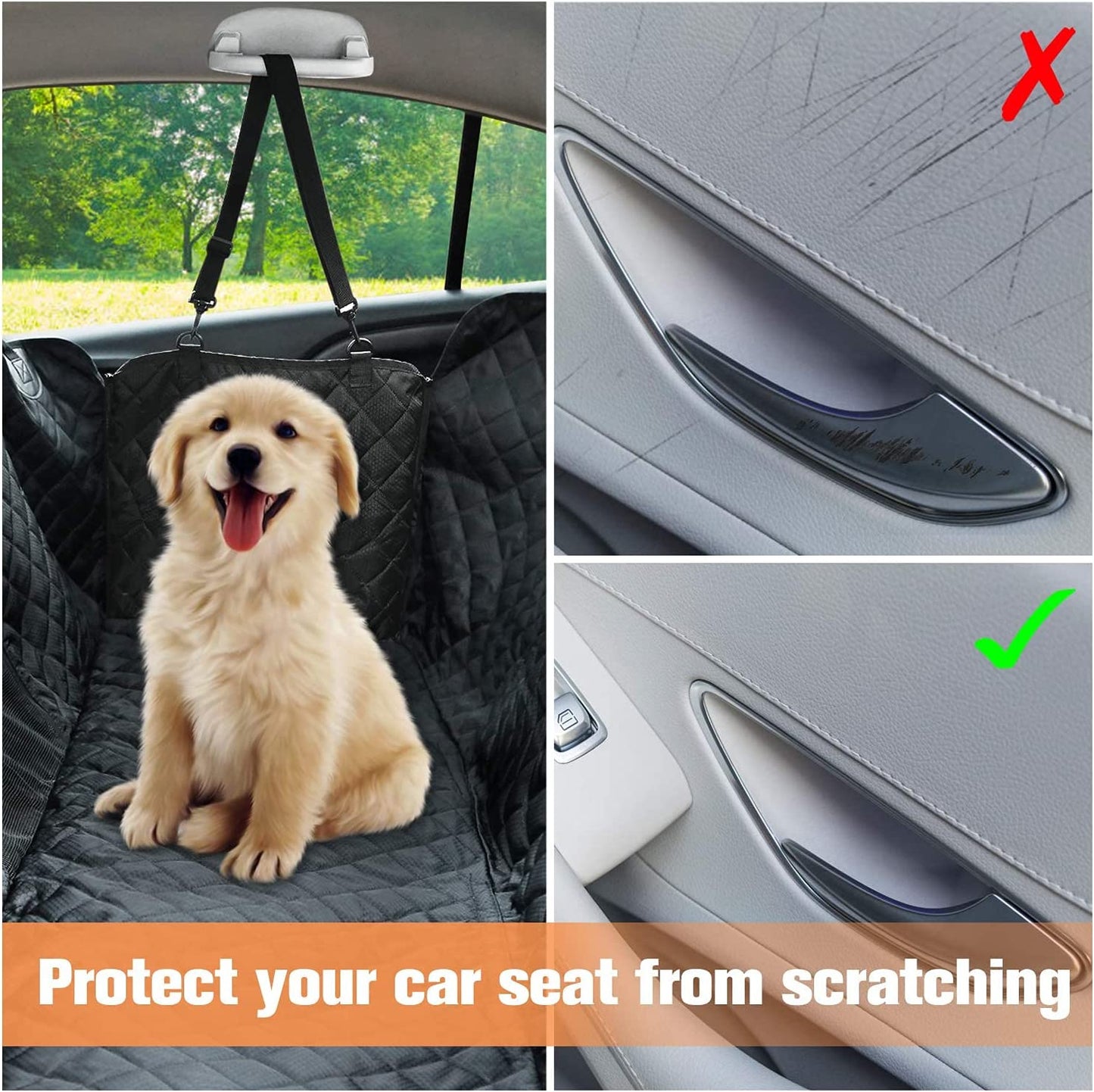 PETICON Dog Car Seat Cover with Mesh Window, 100% Waterproof Pet Seat Cover for Back Seat, Scratchproof Dog Hammock for Cars, Trucks, Suvs, Jeeps, Black