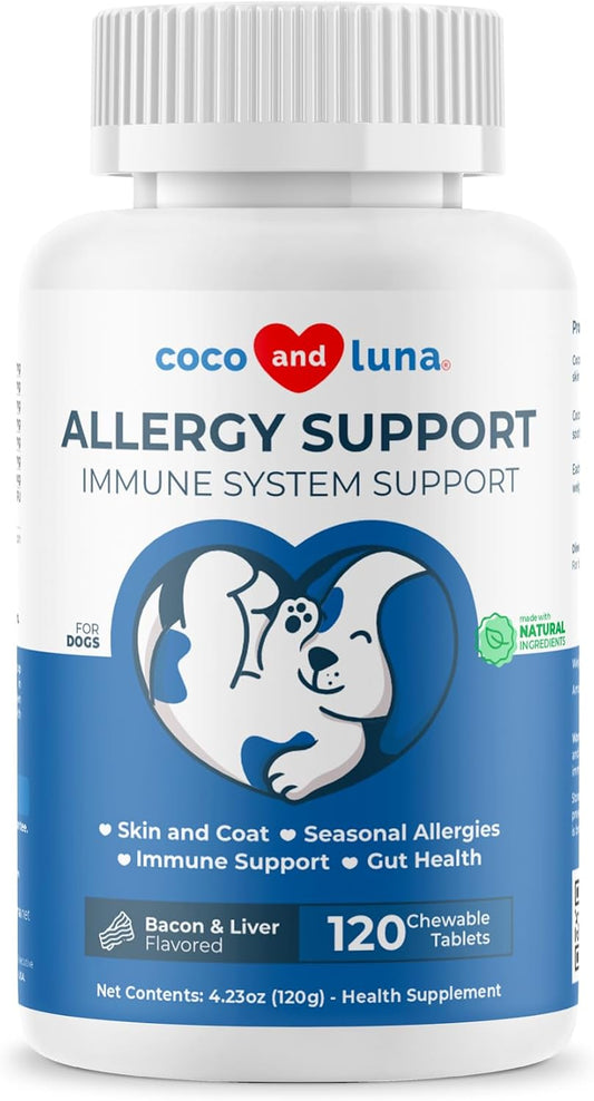 Allergy Relief for Dogs Itch Skin and Ear Itching with Probiotics, 120 Ct