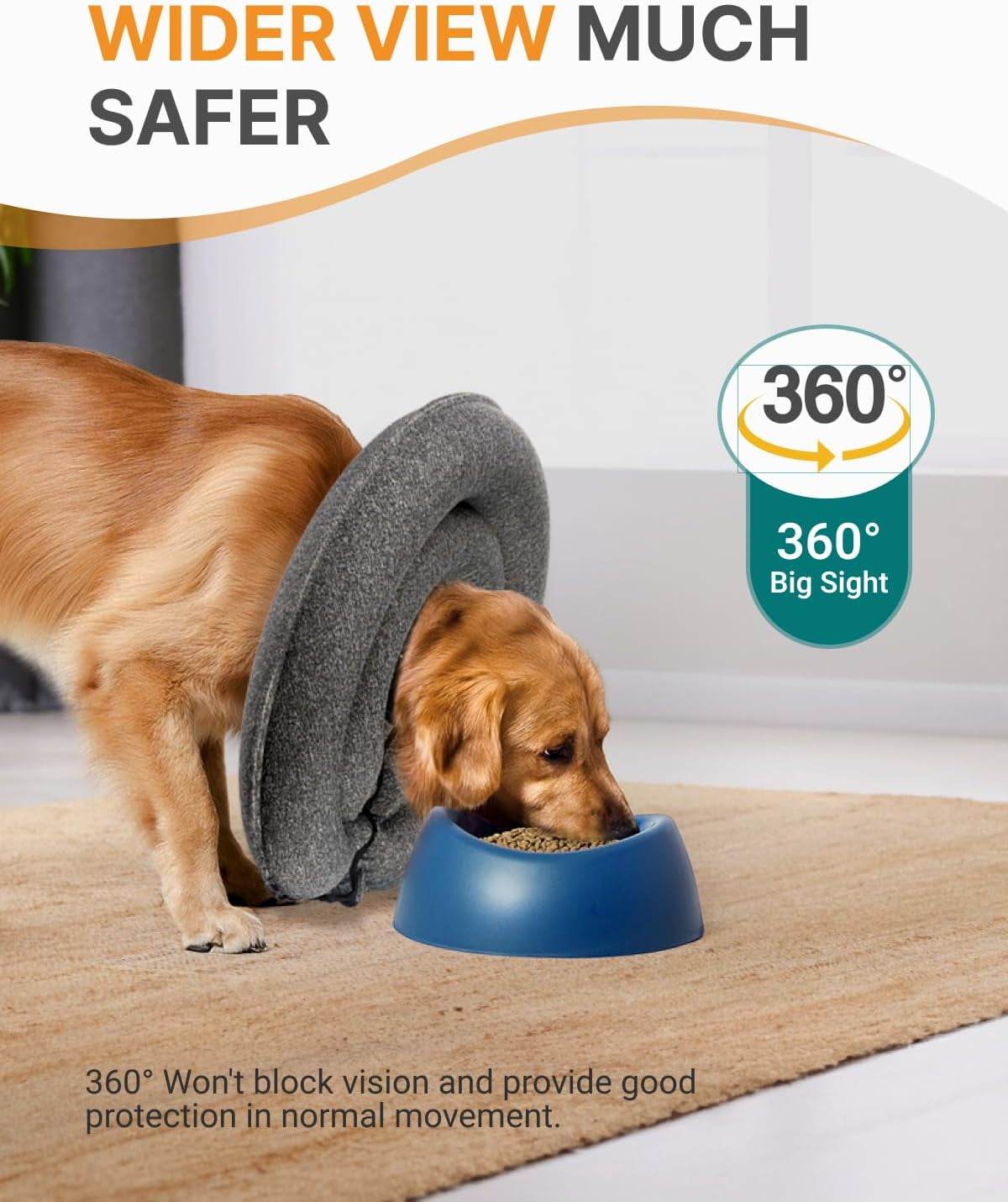 MIDOG Dog Cone Collar for Large Medium Dogs, Soft Inflatable Dog Cone Alternative after Surgery, Adjustable Protective Recovery Cone - Patented Alternative E Collar Does Not Block Vision (Gray,S)