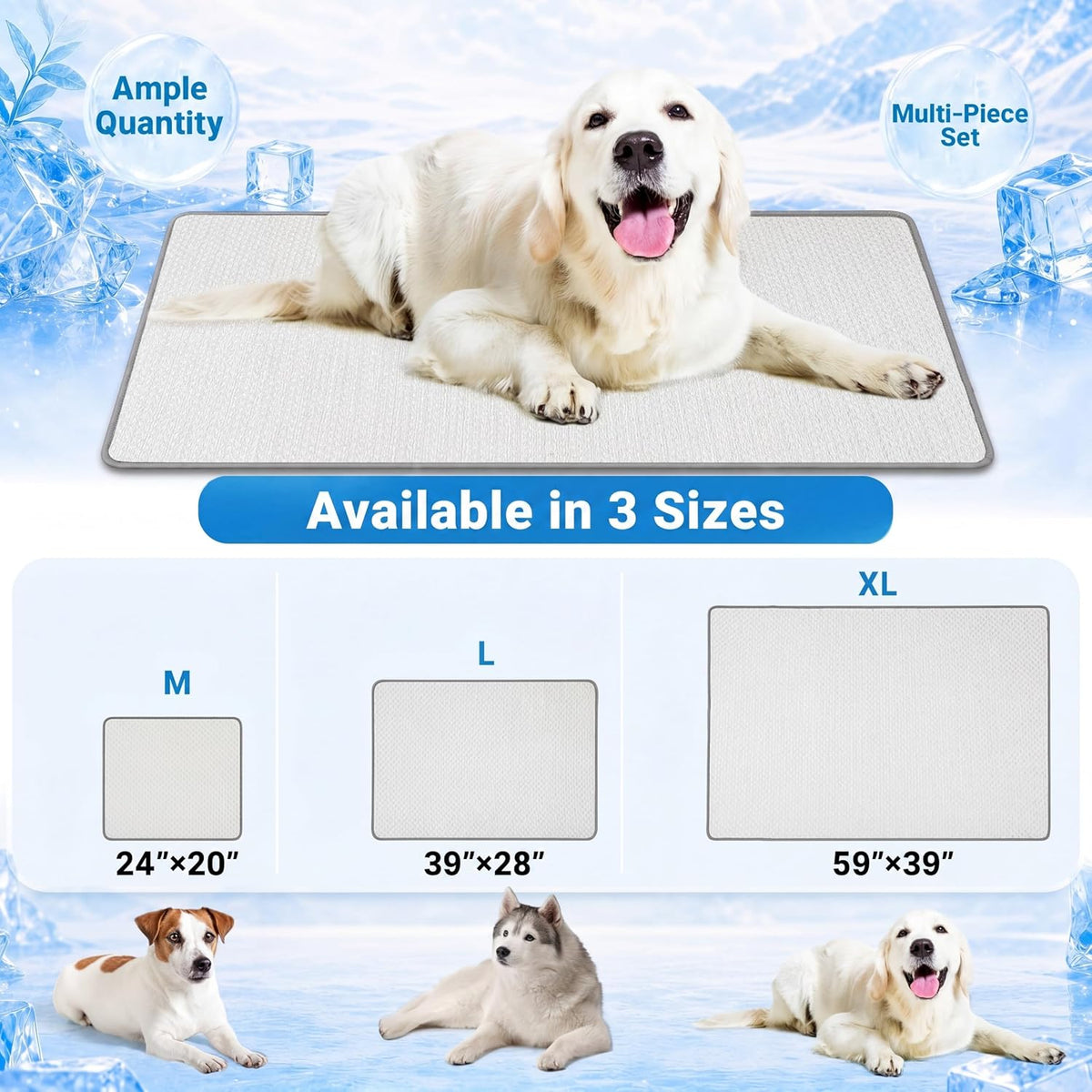2 Pack Dog Cooling Mat Washable Self Cooling Pet Pad for Cats Dogs, Ice Silk Cold Kennel Crate Mat with Chill Fiber for Summer Indoor Outdoor Pet Sleeping (59 X 39 Inches,Extra Large)