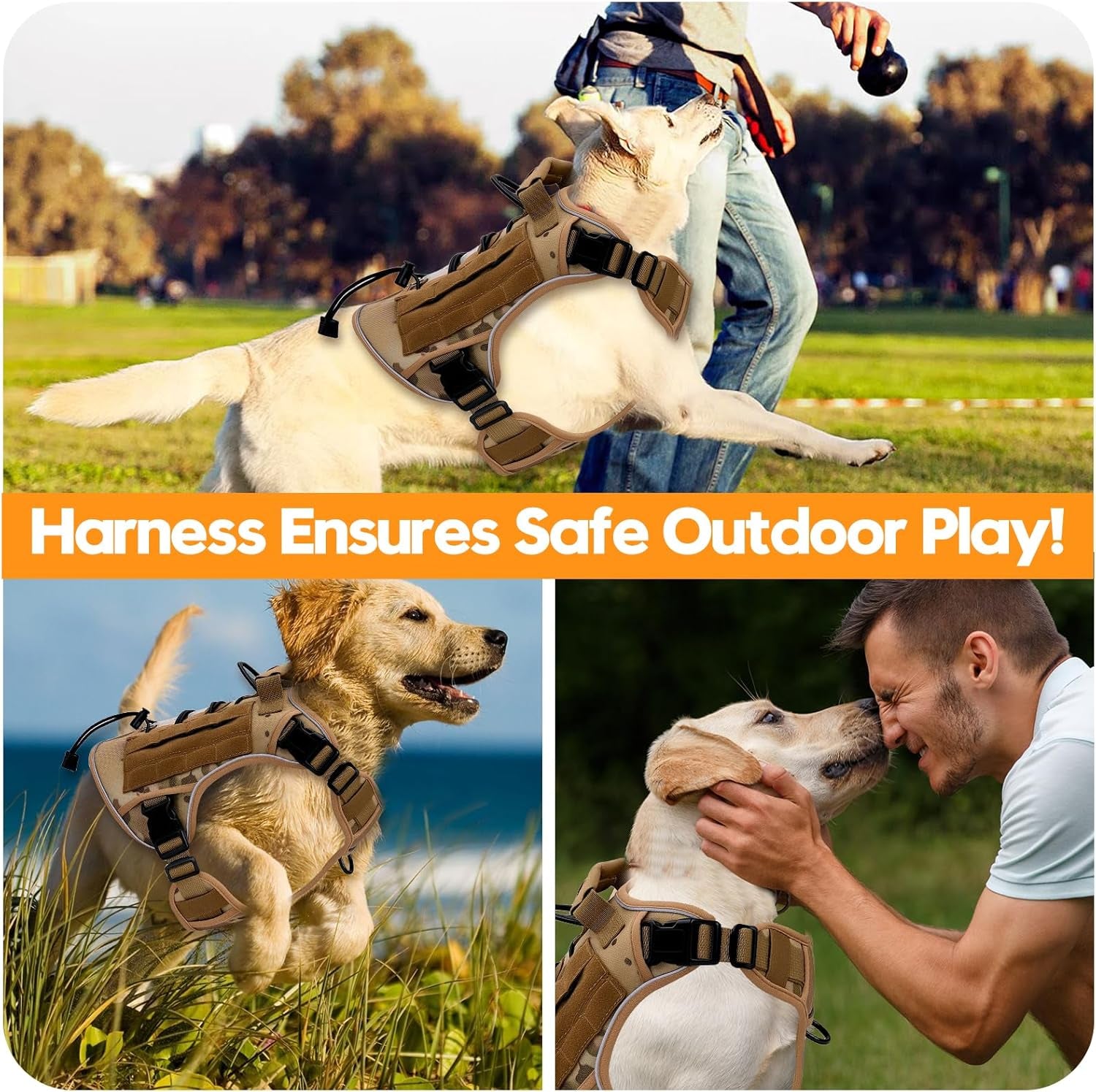 Heavy-Duty Tactical Dog Harness for Large Dogs, No Pull Adjustable Reflective Pet Vest with Molle System, K9 Military-Grade Control for Service Training, Outdoor & 10+ Breeds, Desert Camo, Xx-Large