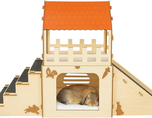 Otterpets Extra Large Bunny Hideout, Wooden Rabbit Castle with Fleece Mats