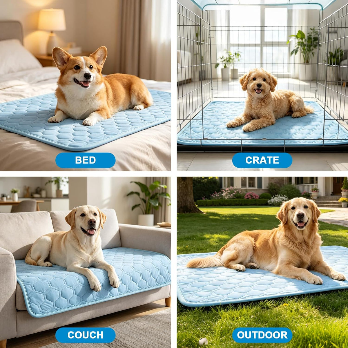 Self Cooling Arc-Chill Fabric, Non-Slip Pet Cooling Mat for Dogs Cats