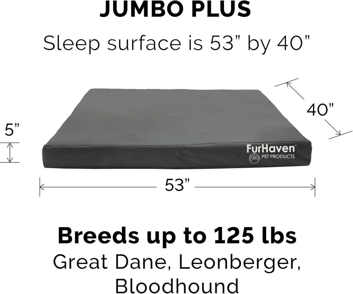 Furhaven Water-Resistant Cooling Gel Dog Bed for Large Dogs W/ Removable Washable Cover, for Dogs up to 125 Lbs - Indoor/Outdoor Logo Print Oxford Polycanvas Mattress - Stone Gray, Jumbo Plus/Xxl