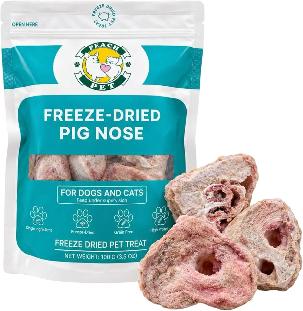 Freeze Dried Pig Snout, Single Ingredient Dog Treat, Crunchy Chew