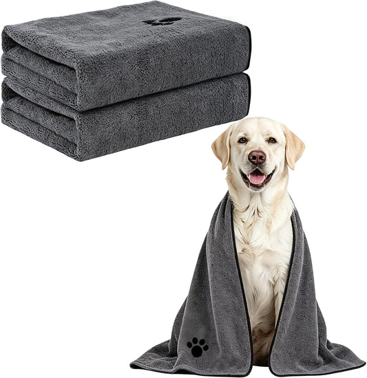 ATONET 2 Pack Microfiber Dog Towels for Drying Dogs, 40'' X 23.6'', Super Absorbent and Soft Pet Grooming Towel, Perfect Shower & Bath Supplies for Dogs or Cats, Grey