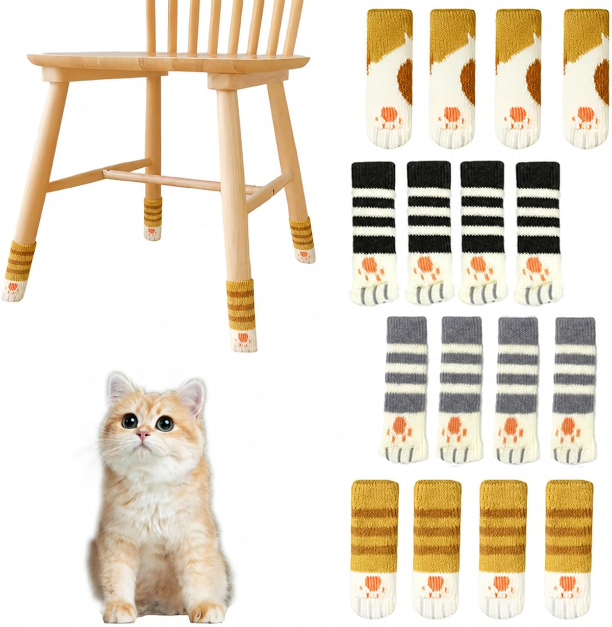 16Pcs Cat Paw Chair Socks -Cute Chair Leg Floor Protectors Socks