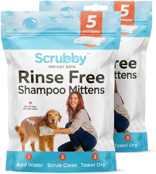 Scrubby Pet No Rinse Pet Wipes | Rinse Free Shampoo Mittens | Dogs & Cats | Bath Wipes - Bathing & Washing Pets, Hypoallergenic | No Rinse Wash Mitt | Grooming, Lather Wipe Dry - Pack of 10