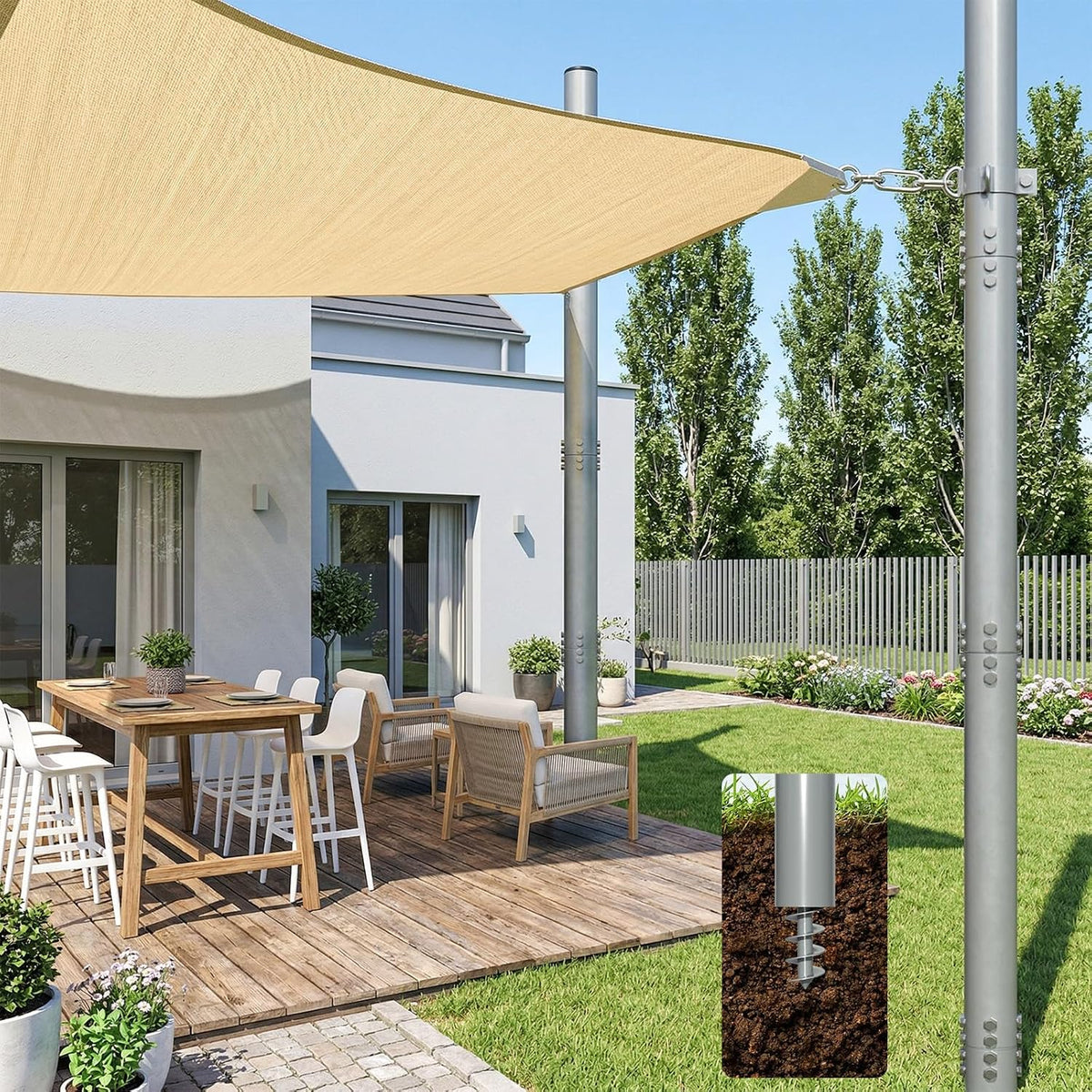 Shade Sail Poles 2 Pack, 12 FT Heavy Duty Steel Screw-In Poles for Sun Shades Outdoor, 2.36" Diameter, Height Adjustable Sun Shade Posts for Outdoor Patio Backyard Garden