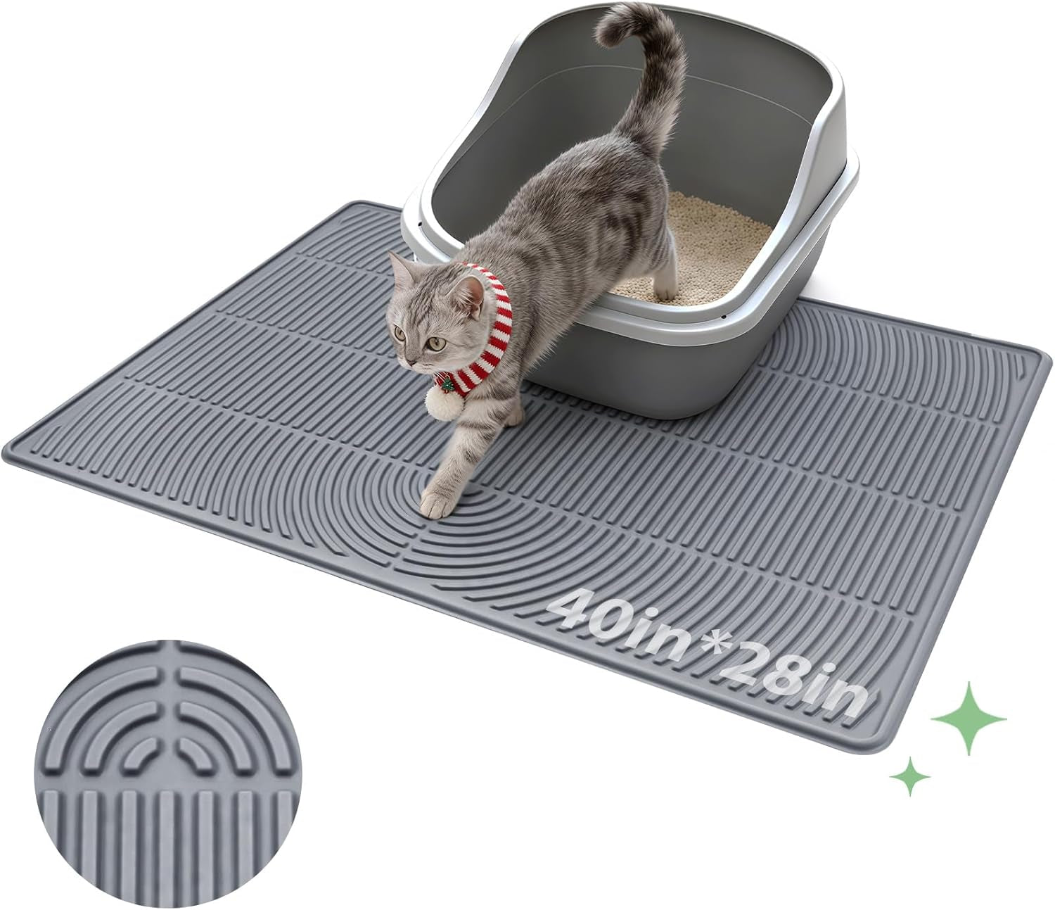 Pawtasy Cat Litter Box Mat,40" X 28" Extra Large Silicone Waterproof Litter Trapping Mat for Scatter Control Soft on Kitty Paws Non-Slip Easy to Clean