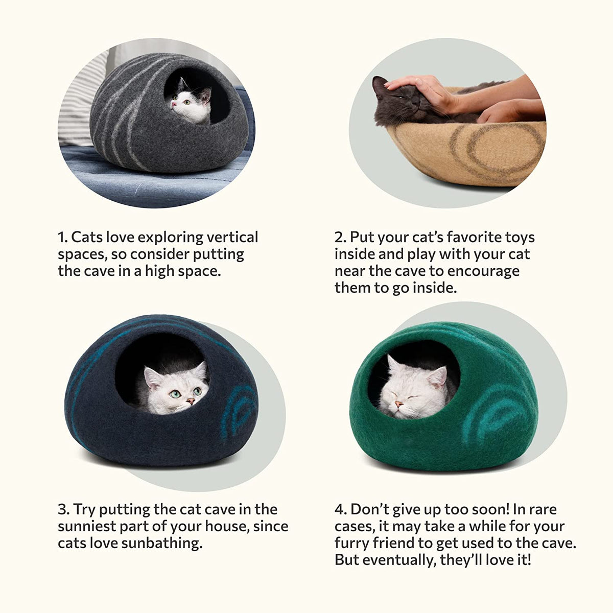 MEOWFIA Cat Cave - Merino Wool Bed for Indoor Cats (Light Gray, Medium)