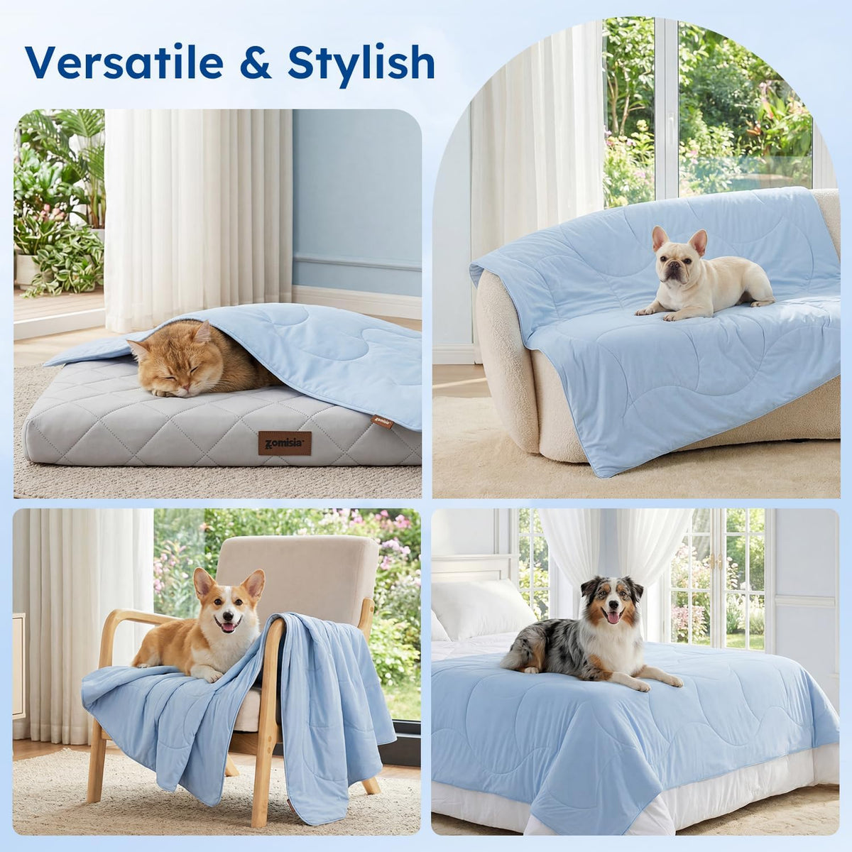 ZOMISIA Premium Cooling Blanket for Large Dogs - Q-MAX>0.5 Breathable Washable Dog Cooling Mat, Travel Soft Pet Summer Essentials, Grey, 40"X50"