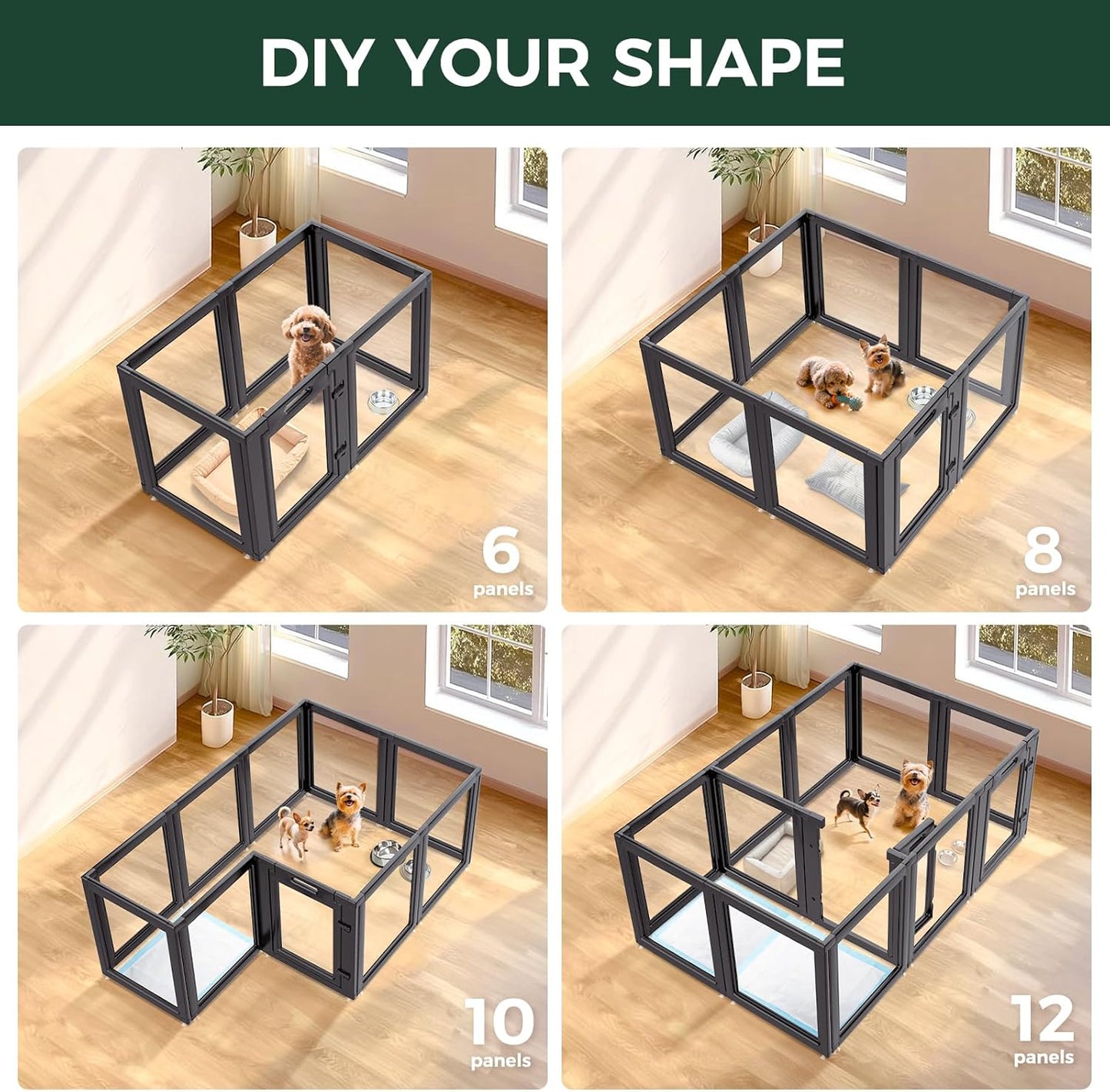 FXW Auraspace Acrylic Indoor Dog Playpen for Puppies and Small Dogs, 24 Inch, 12 Panels, Black