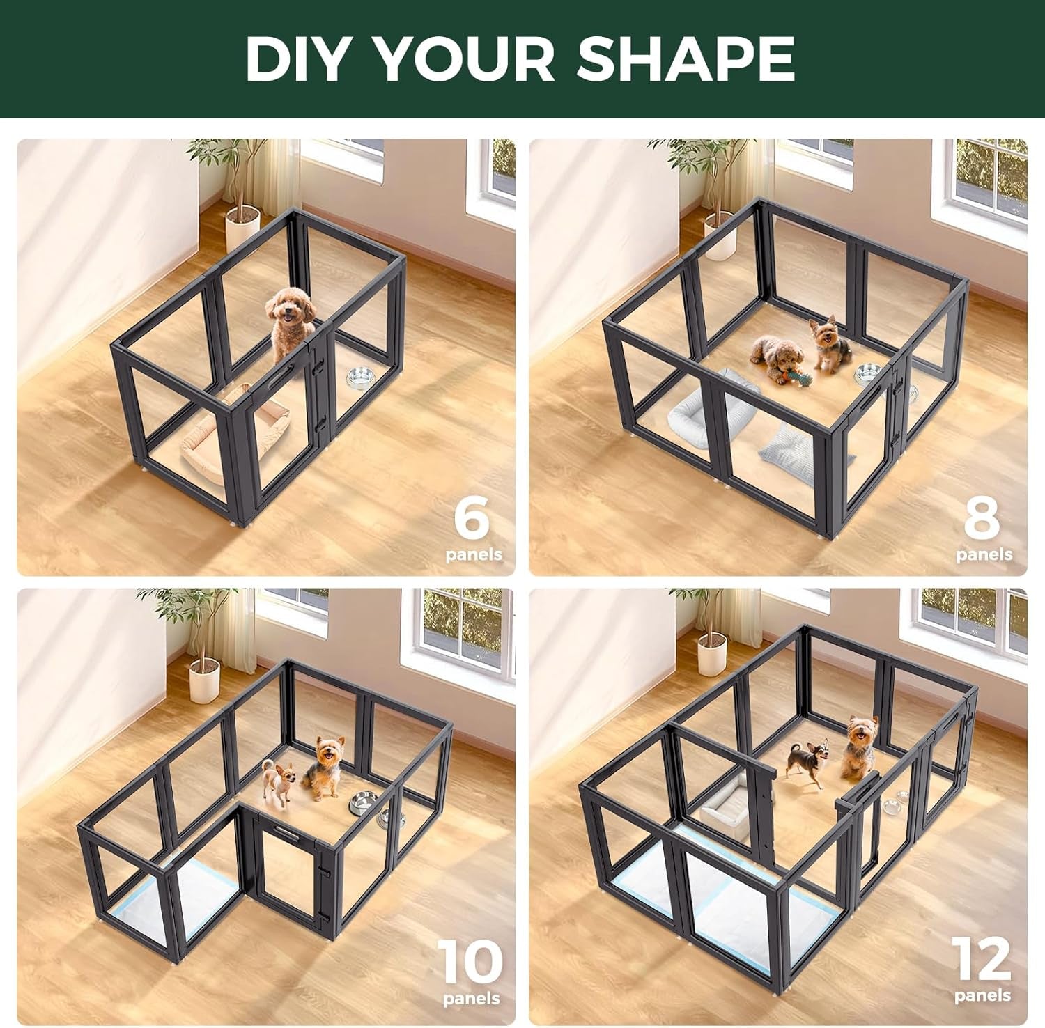 FXW Auraspace Acrylic Indoor Dog Playpen for Puppies and Small Dogs, 24 Inch, 12 Panels, Black