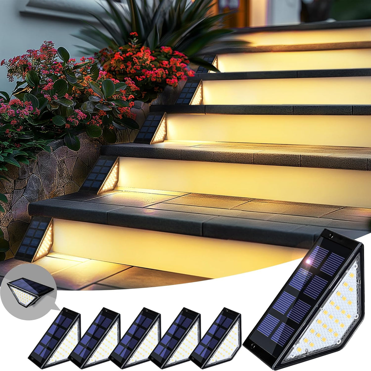 Solar Step Lights Waterproof, Stair Lights Outdoor Decor, 6 Pack Warm White