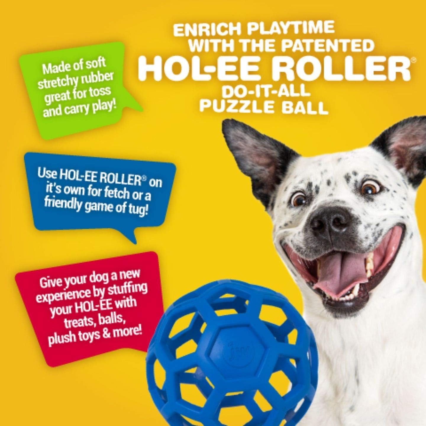 JW Pet Hol-Ee Roller Dog Toy Puzzle Ball, Natural Rubber, Small (3 Inch Diameter), Colors May Vary