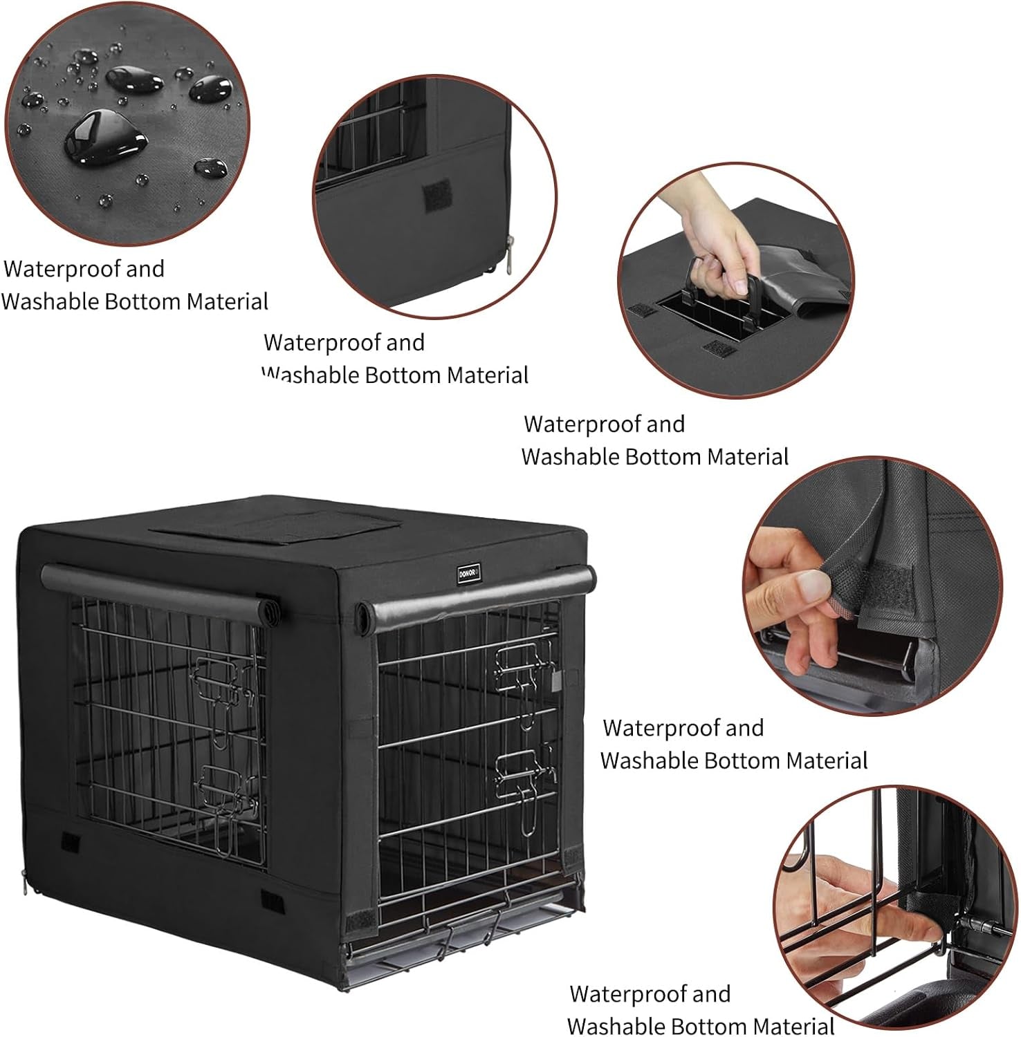DONORO Dog Crates for Small Size Dogs Indoor Double Door Dog Kennels & Houses for Puppy and Cats, Collapsible Metal Contour Dog Cages (Black, 24.0" L X 18.0" W X 20.0" H)