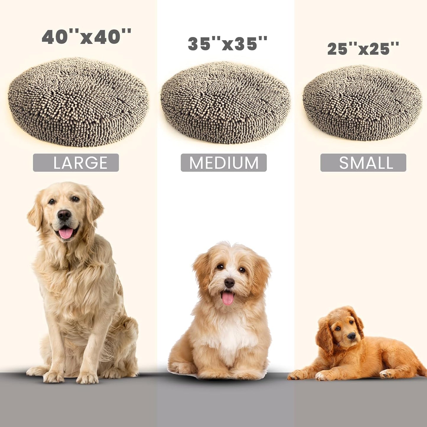 Muddy Mat® Cloud K-9 Bed for Dogs & Cats, Soft & Relaxing Donut Dog Bed, Chenille Material, Removable Cover, Washable & Dryer Safe–Beige Small(25'X25')