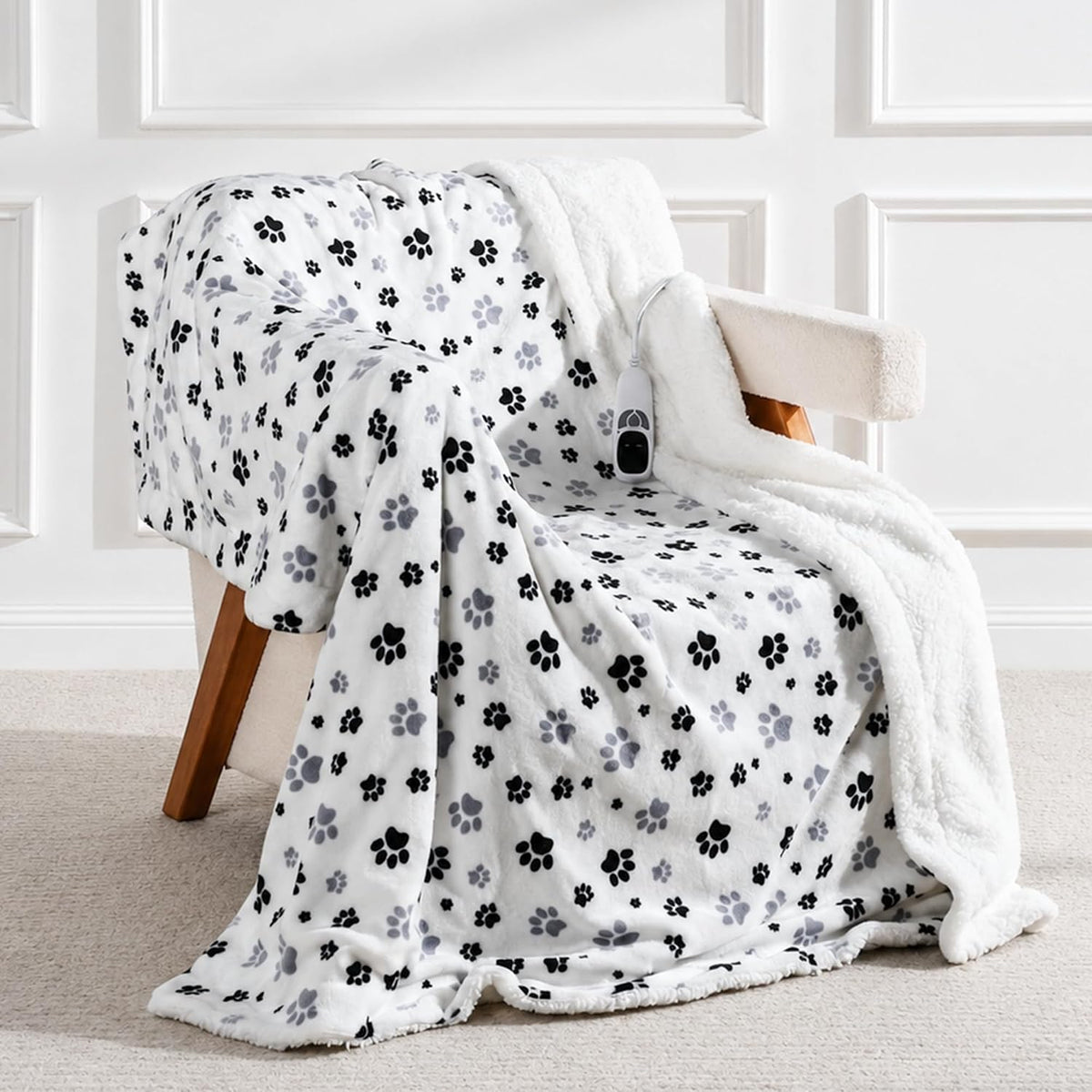 Heated Throw Blanket - Paw Print Electric Blanket, Fast Heating Throw 50''X60'' with 9 Heating Levels 10 Timer Modes Auto-Off Fast Heating Overheat Protection ETL Certified Machine Washable Gift