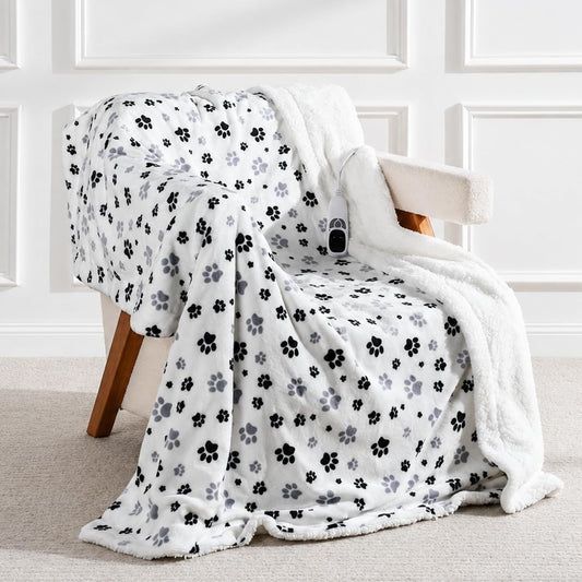 Heated Throw Blanket - Paw Print Electric Blanket, Fast Heating Throw 50''X60'' with 9 Heating Levels 10 Timer Modes Auto-Off Fast Heating Overheat Protection ETL Certified Machine Washable Gift