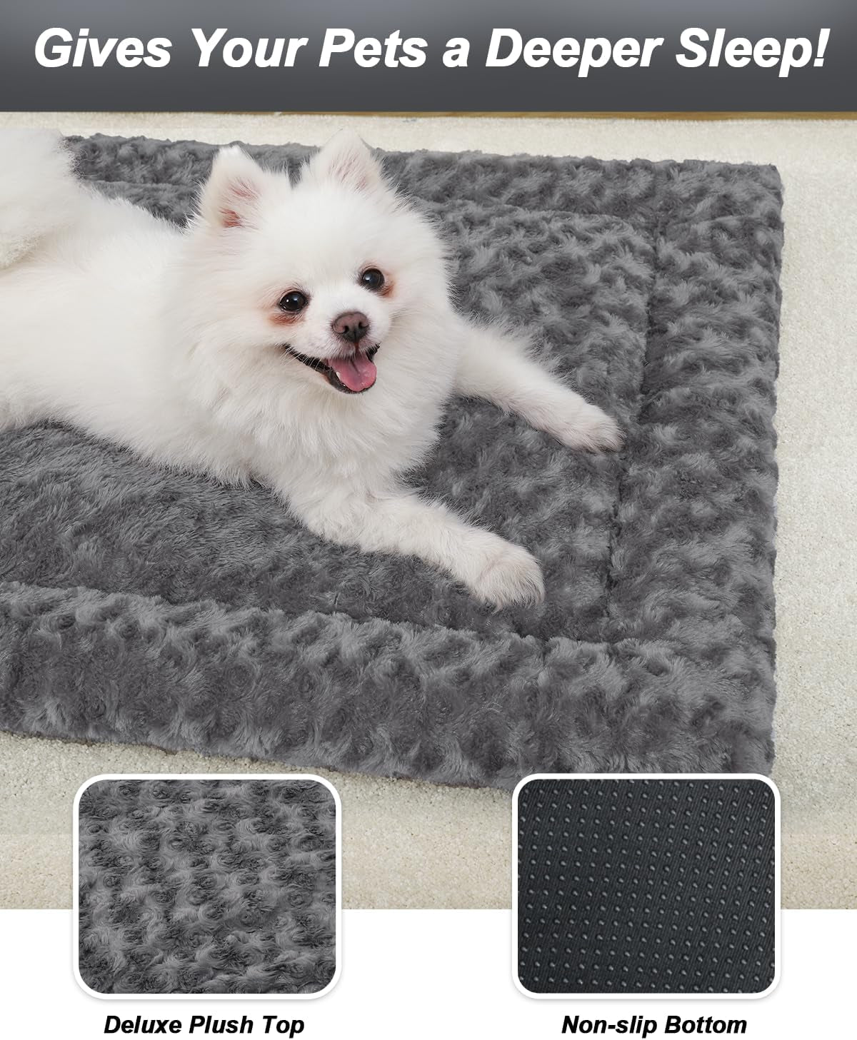 Washable Dog Bed Mat Ultra Soft Dog Crate Pad Comfy Fluffy Pet Kennel Beds Sleeping Mattress for Large Jumbo Medium Small Dogs, 36 X 23 Inch, Gray