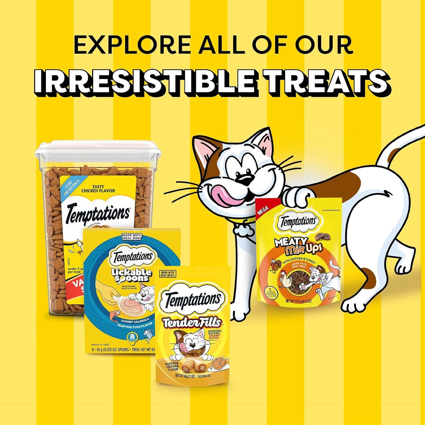 Temptations Lickable Spoons, Soft Lickable Cat Treats, Adult Wet Cat Treats, Variety Pack, 24 Spoons