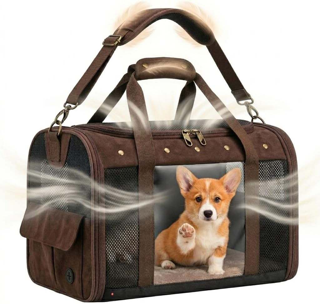 Stylish Vintage Soft-Sided Dog Carrier for Small Dogs and Cats up to 17Lbs