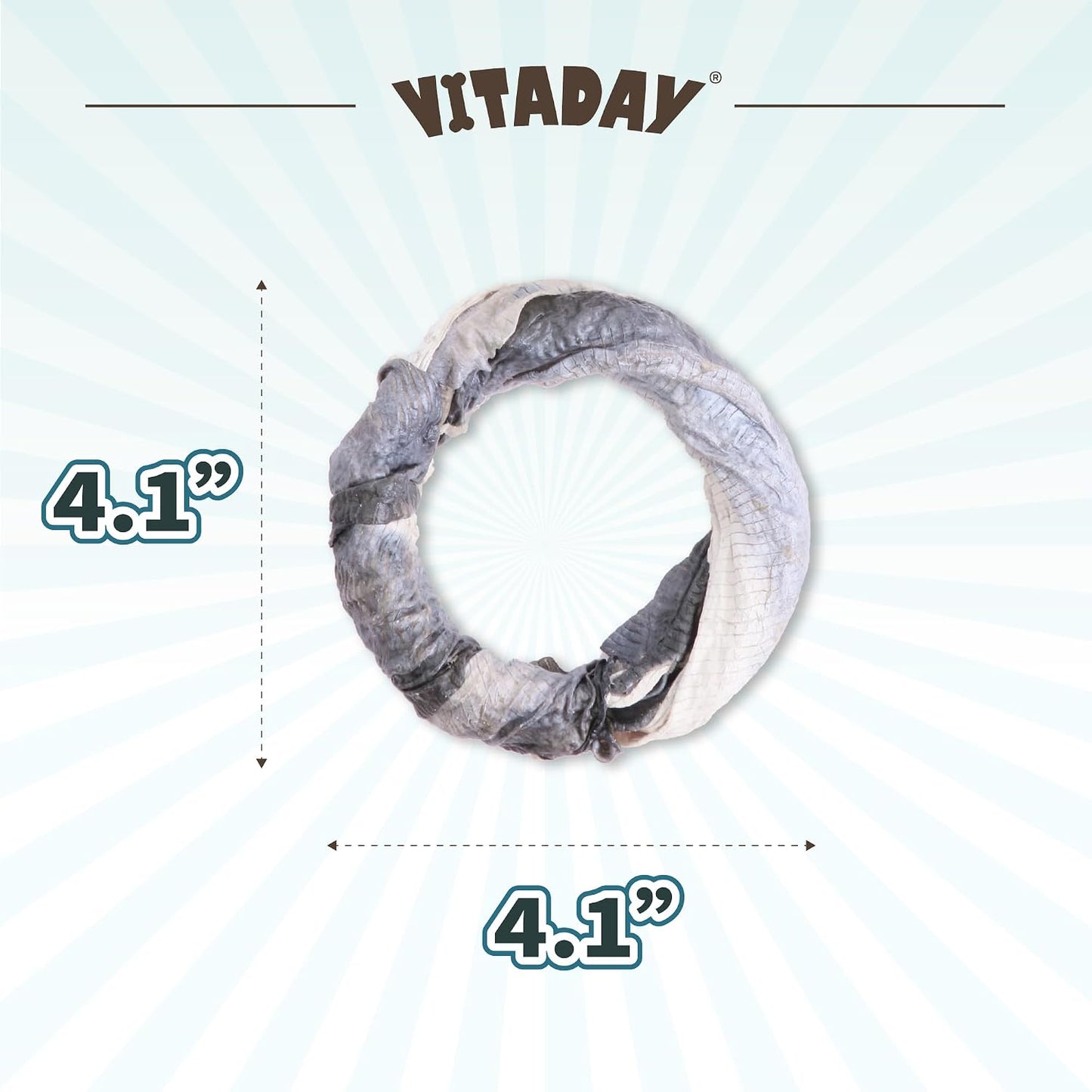 VITADAY Dog Jerky, 100% Fish Skin Dog Treats, Tough Grain-Free Rawhide Alternative, Natural Dog Jerky Treats For, Rich in Collagen & Omega-3, Low Fat, Hypoallergenic, 3 Oz Pack, Ring (L)
