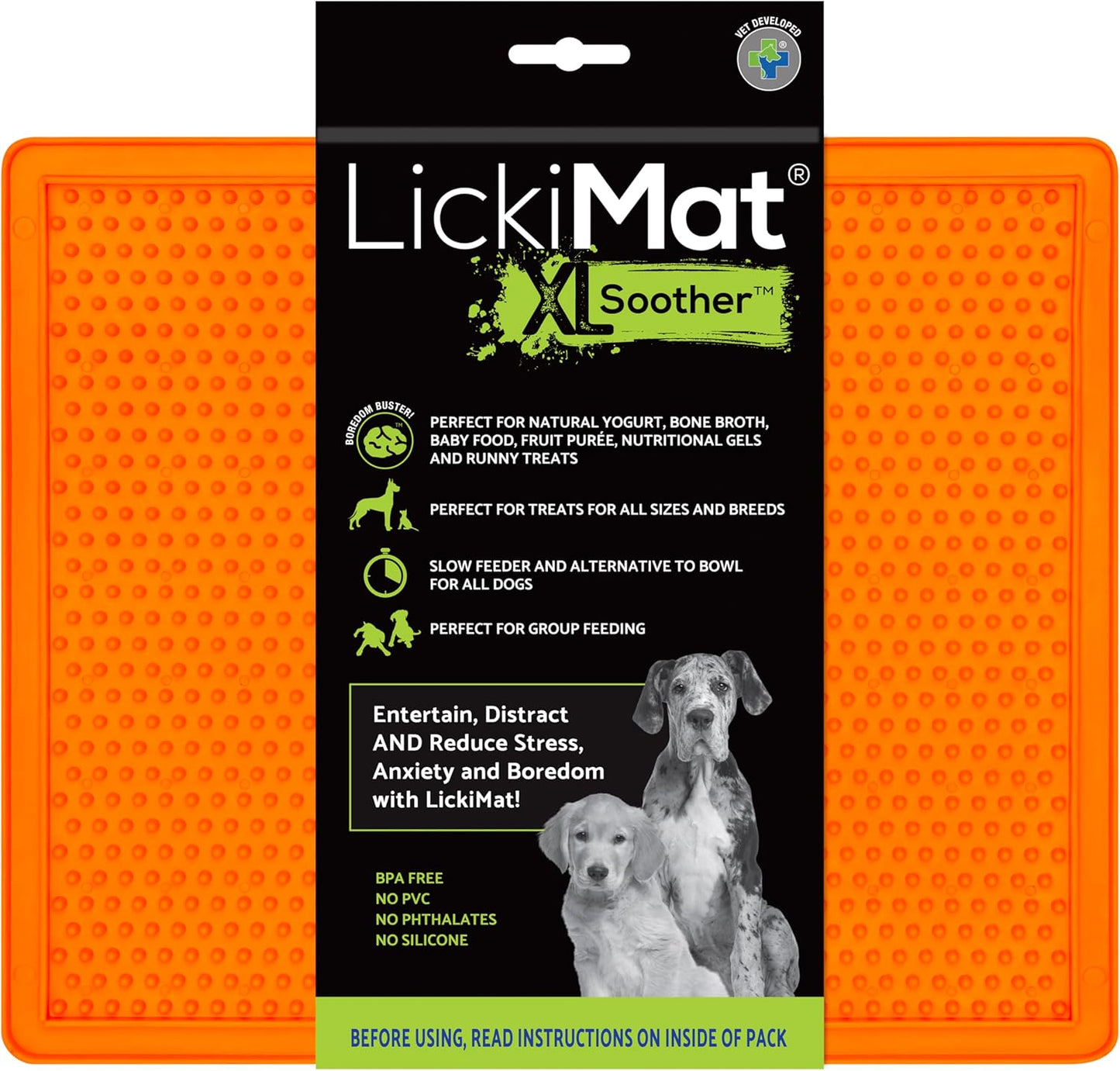 Lickimat X Large Breed Soother Dog Lick Mat, Dog Calmer, Slow Feeder, Anxiety Reliever Alternative to Puzzle Toys, Slow Feeding Bowls. Use Peanut Butter, Wet, Raw, Mixed Food, Healthy Treats - Orange